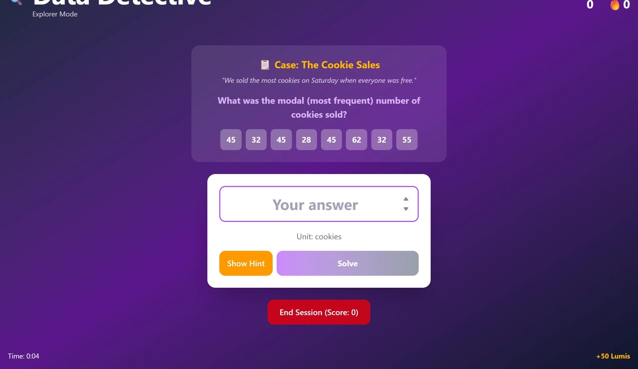 Data Detective asking a learner to find the mode of a set of numbers