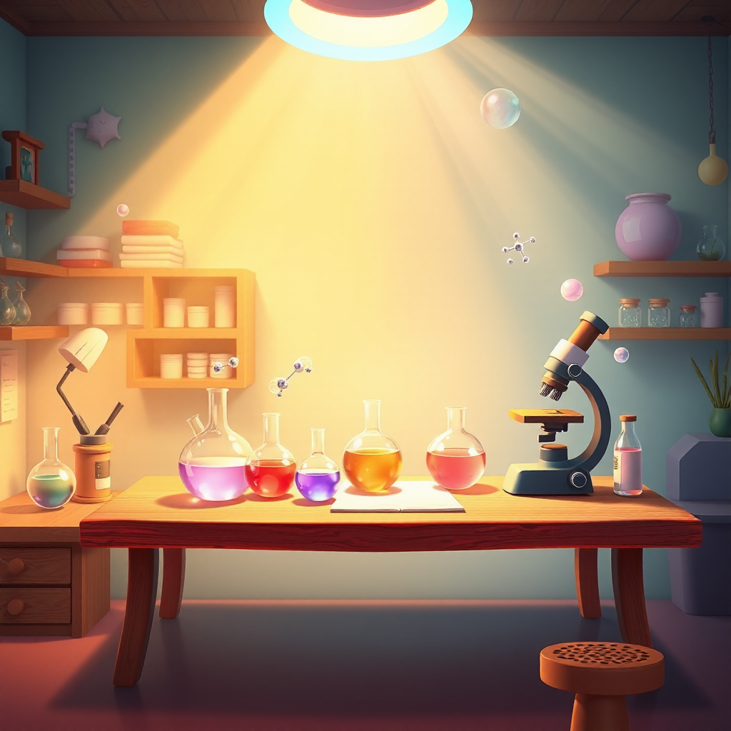Doozle Discovery science-lab game scene with beakers and molecules