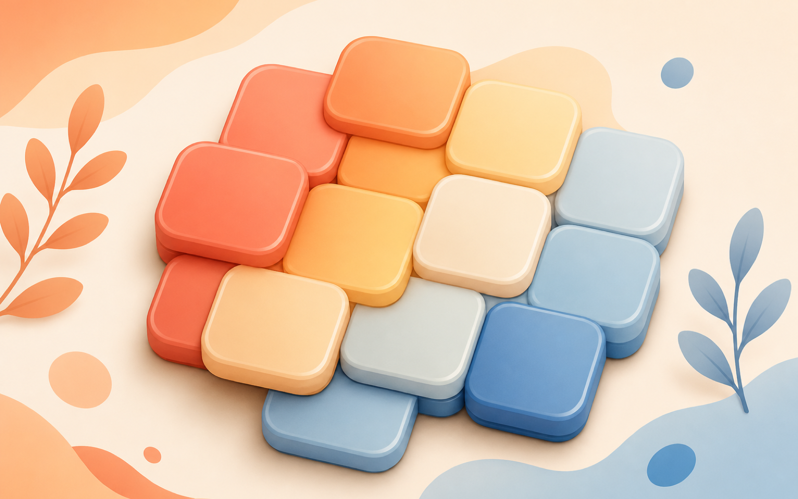 Smooth orange and blue number tiles arranged in a playful merging-puzzle grid