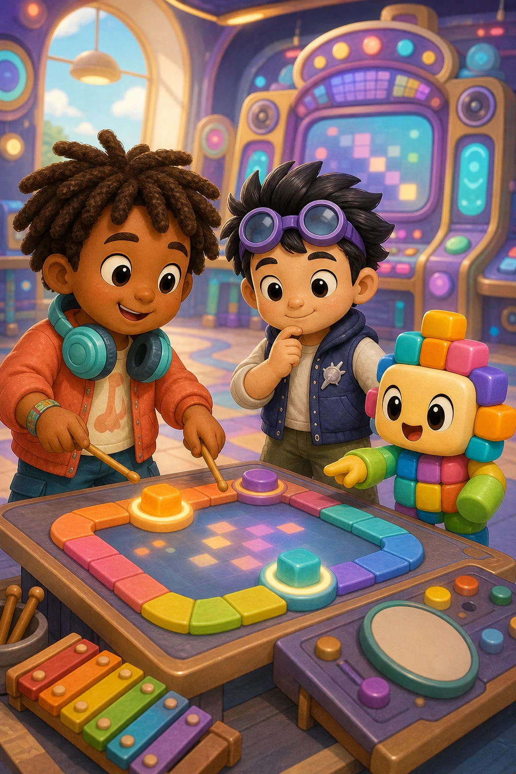 Illustration for scene 1: A playful problem appears in Music Arcade