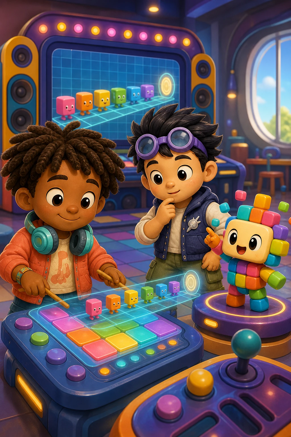 Illustration for scene 1: A playful problem appears in Music Arcade